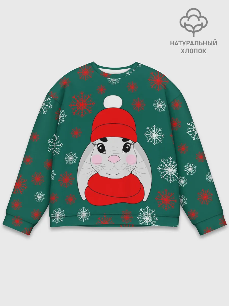 Мужской свитшот базовый / зимний кролик и снежинки