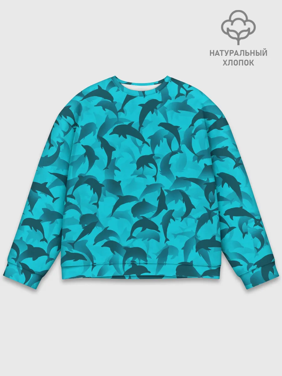 Мужской свитшот базовый / Синий камуфляж с дельфинами