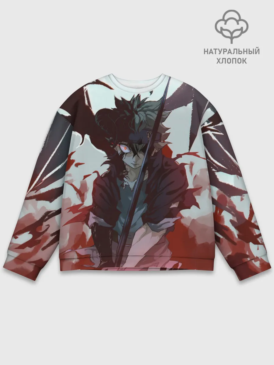 Мужской свитшот базовый / Аста в режиме демона черный клевер