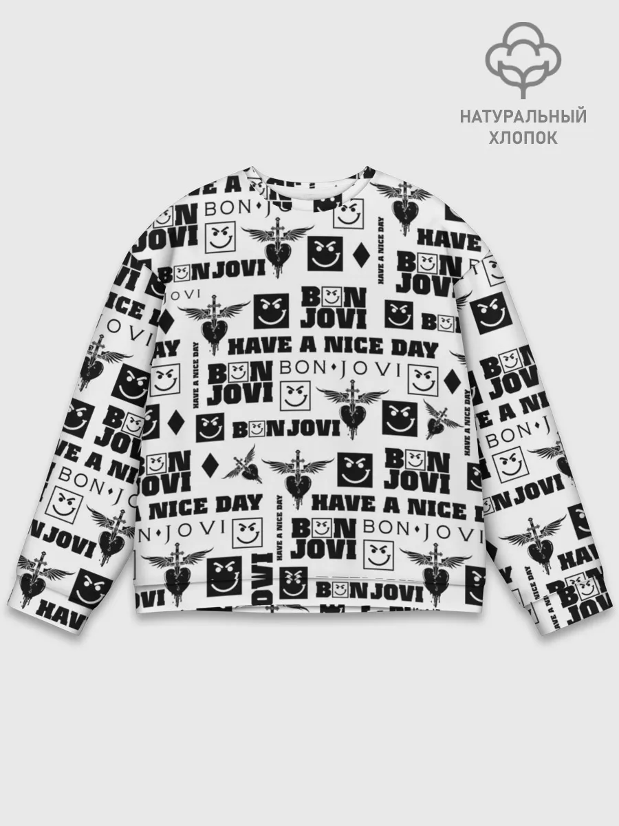 Мужской свитшот базовый / BON JOVI ЛОГОБОМБИНГ | БОН ДЖОВИ ПАТТЕРН