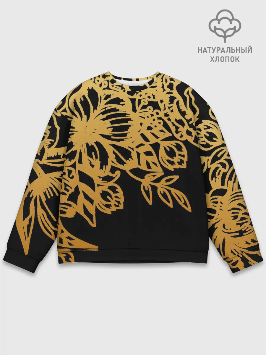Мужской свитшот базовый / Золотые цветы на белом