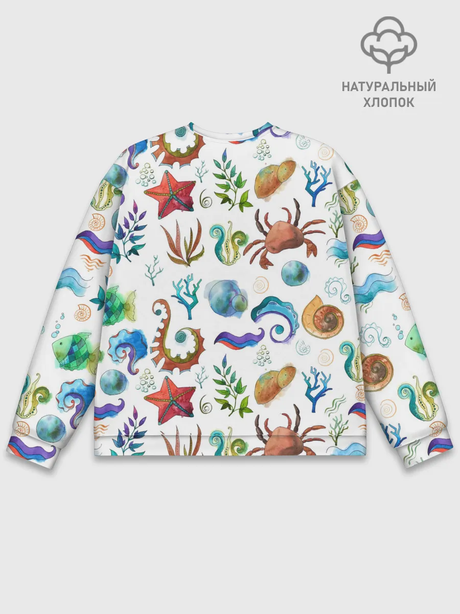 Мужской свитшот базовый / Морской паттерн с крабами и водорослями