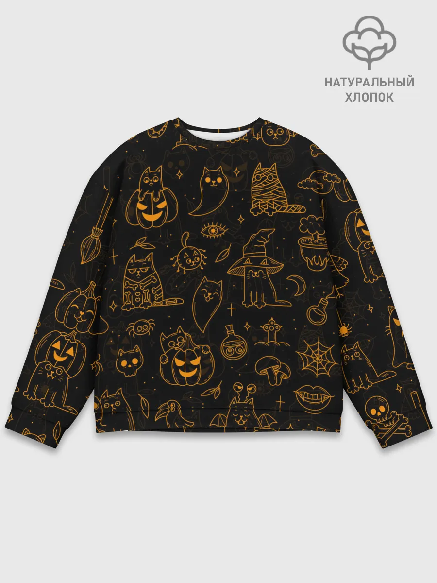 Мужской свитшот базовый / ХЕЛЛОУИН ПАТТЕРН КОТИКИ / HALLOWEEN KITTY