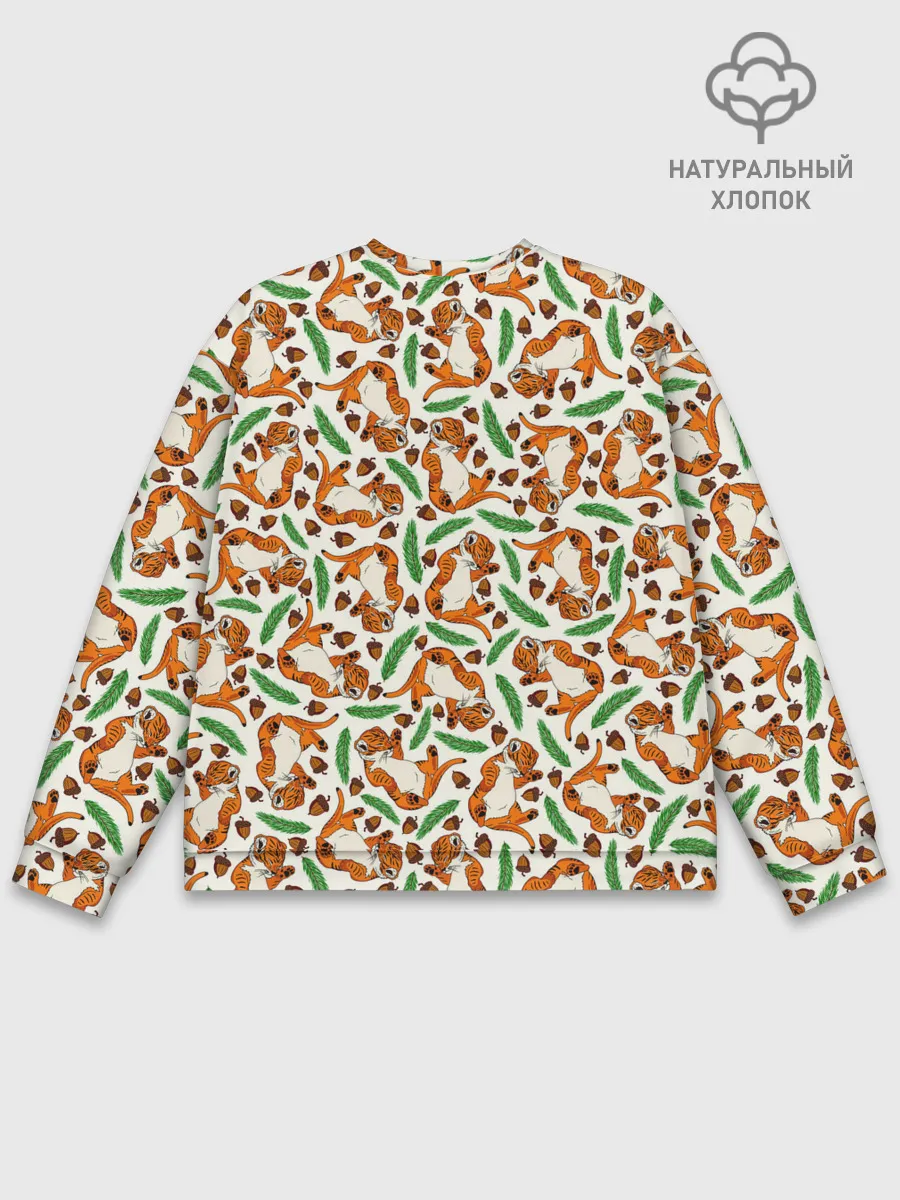 Мужской свитшот базовый / Тигрята, еловые ветки и желуди
