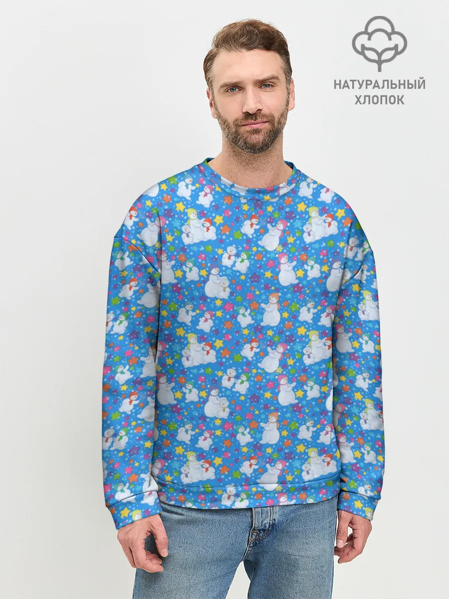 Мужской свитшот базовый / Снеговики и Звёздочки