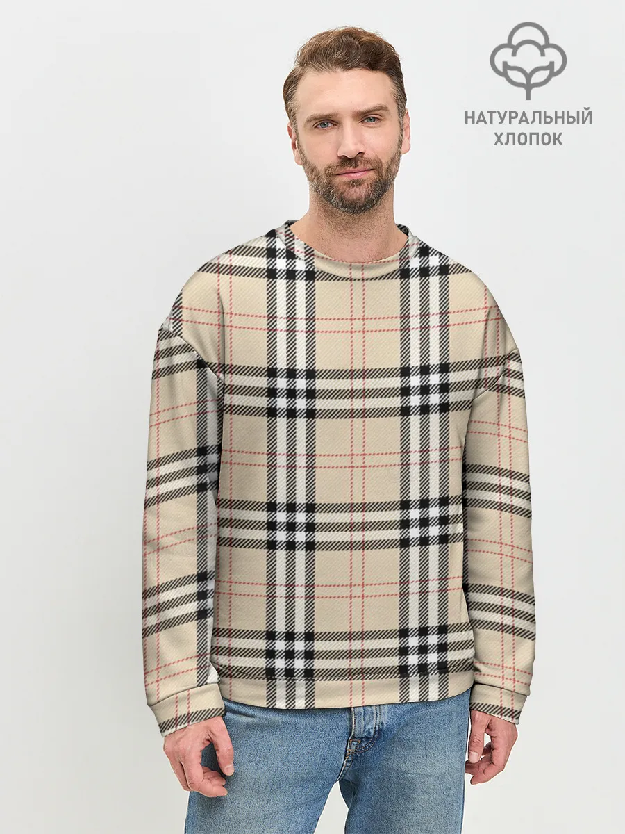 Мужской свитшот базовый / клетчатый принт в стиле Burberry