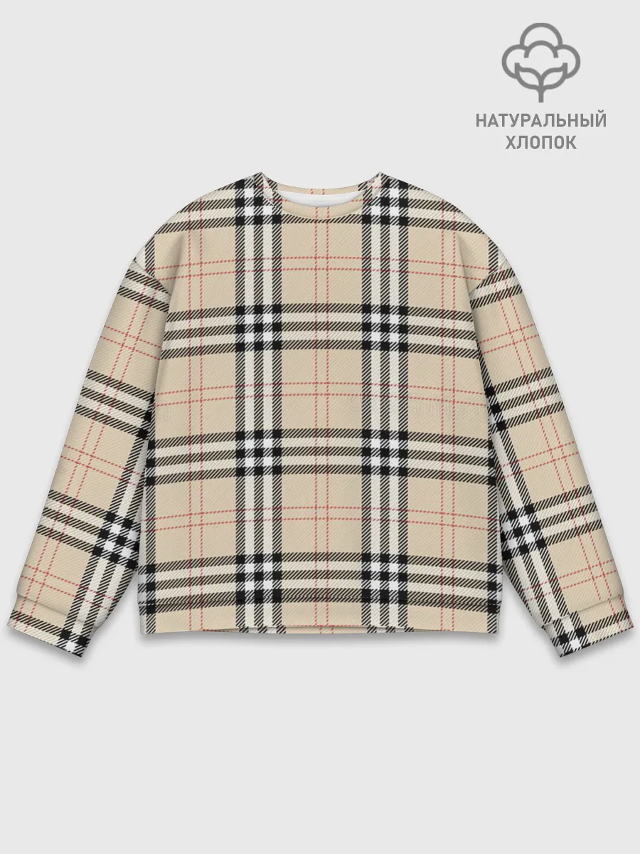 Мужской свитшот базовый / клетчатый принт в стиле Burberry
