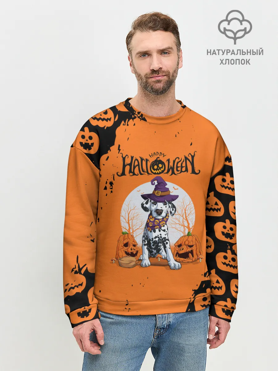 Мужской свитшот базовый / Далматинец в шляпе | Хэллоуин