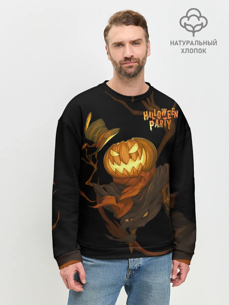 Мужской свитшот базовый / Приветливая тыква на Хэллоуин