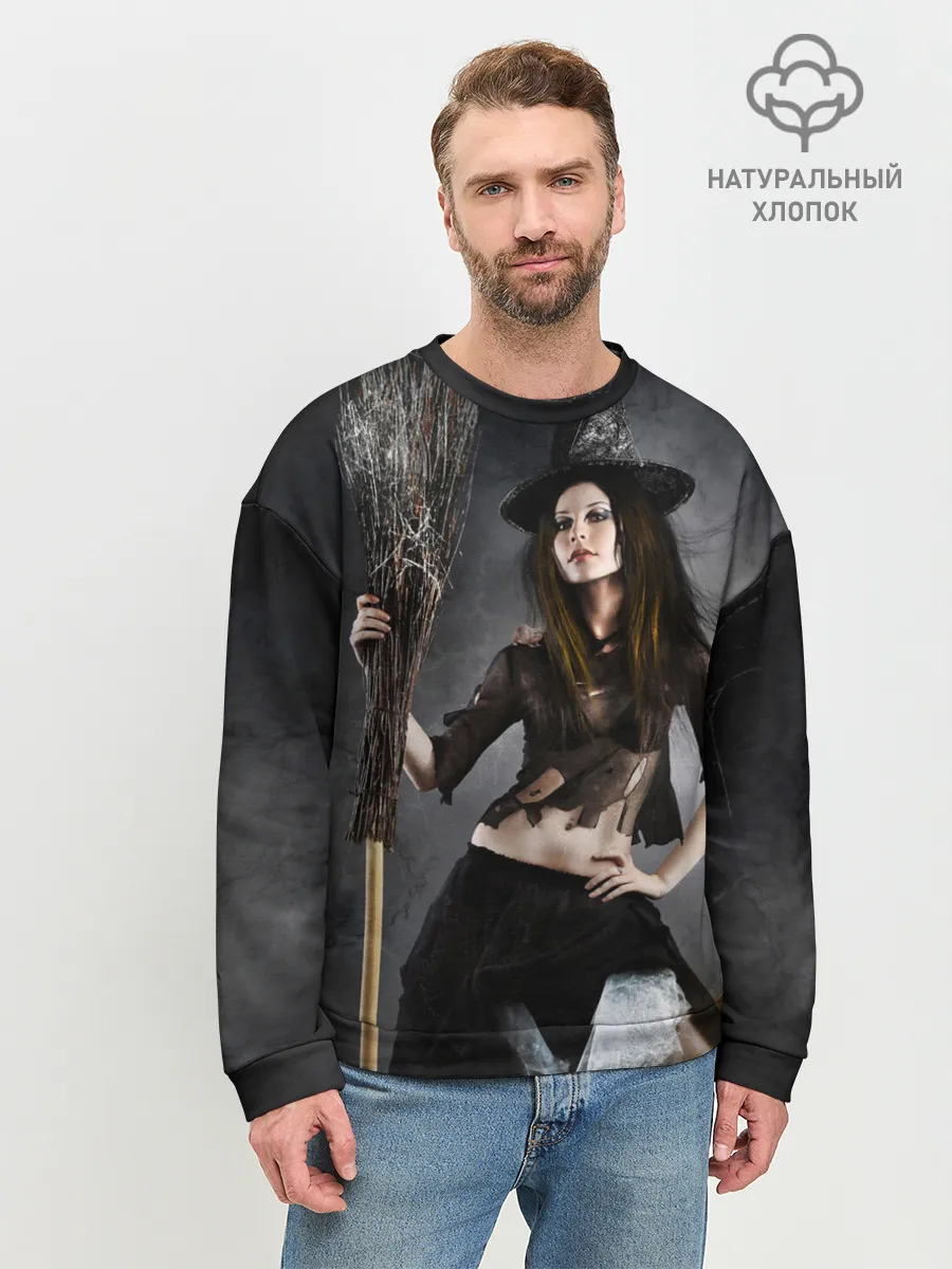 Мужской свитшот базовый / Милая ведьма с метлой