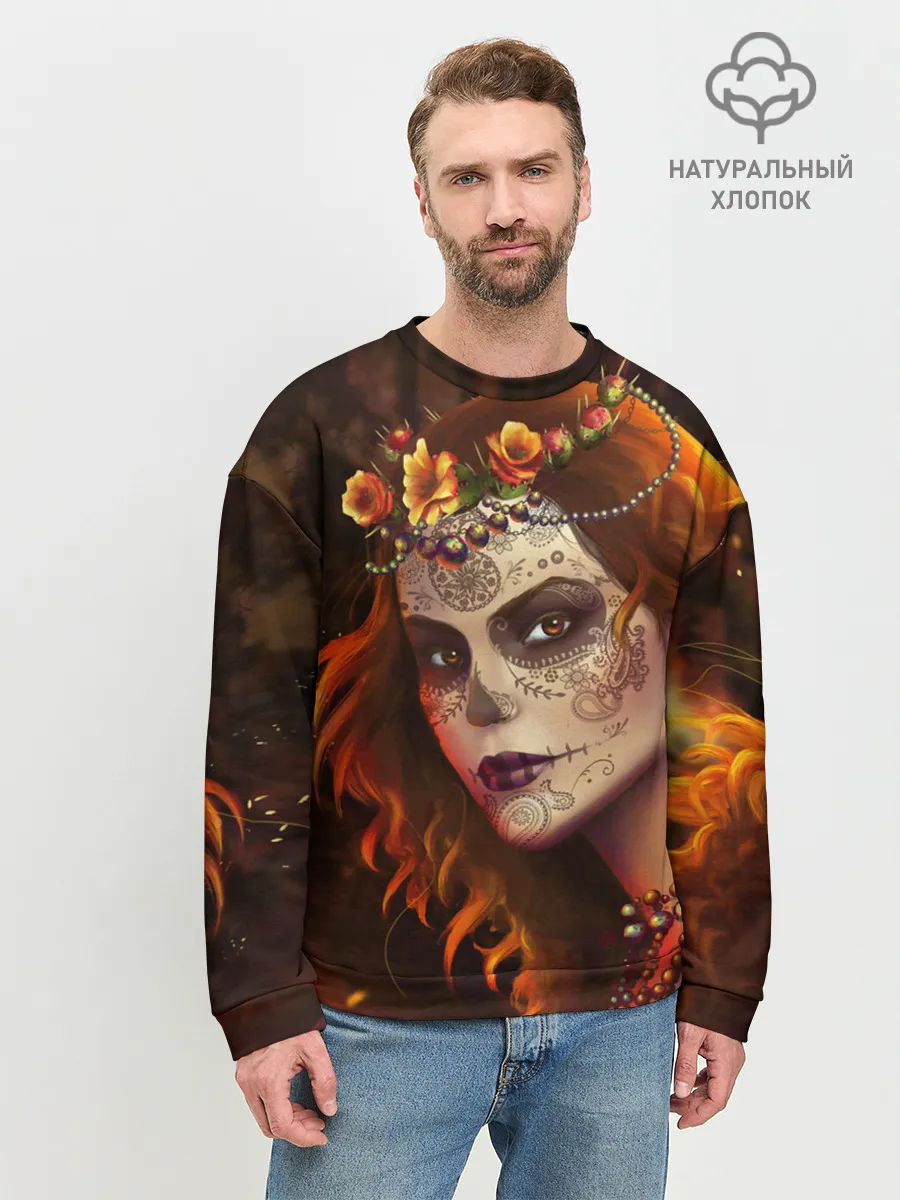 Мужской свитшот базовый / Рыжая Ведьма с розами