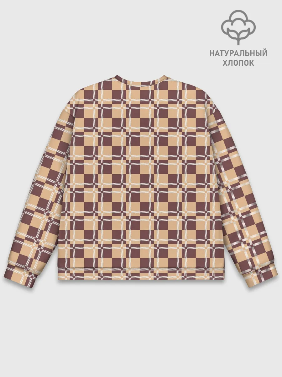 Мужской свитшот базовый / Коричневые и бежевые квадраты с линями