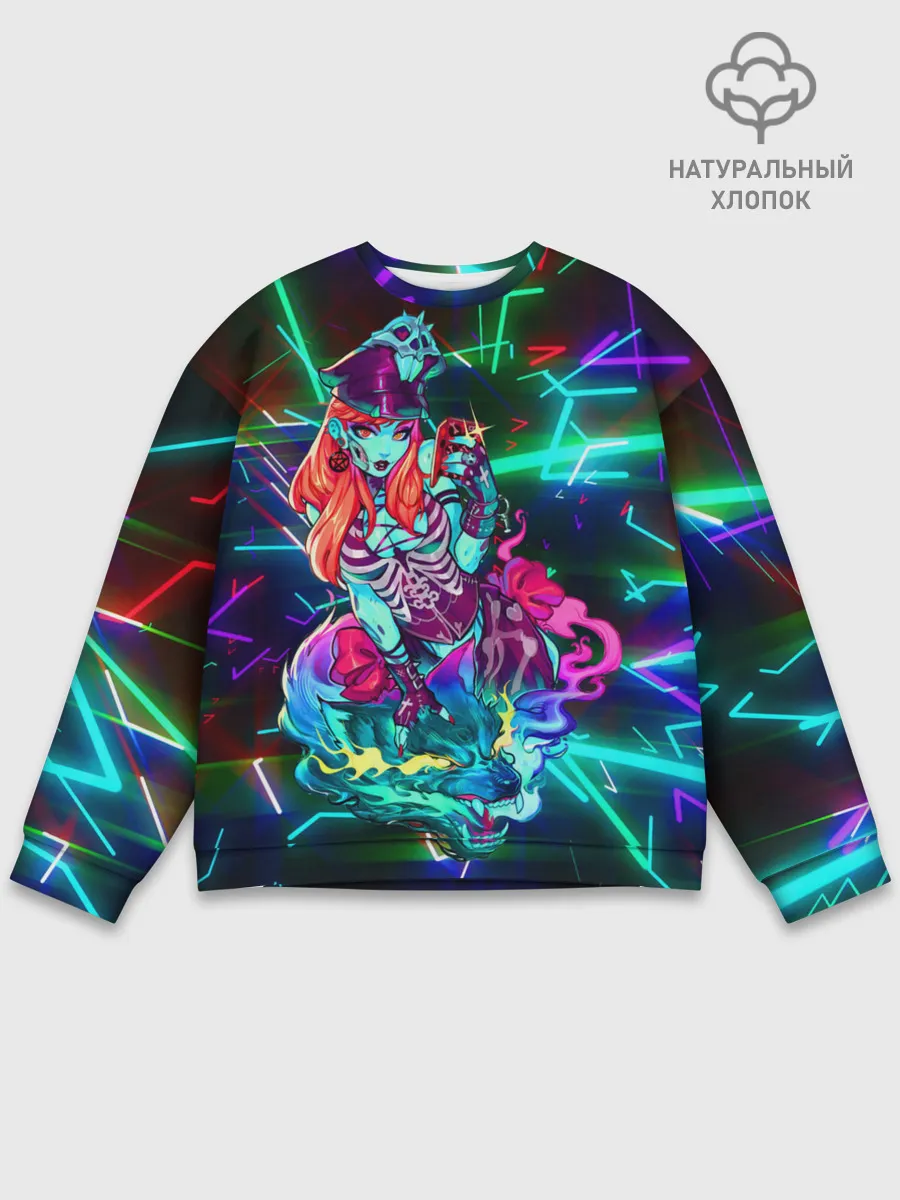 Мужской свитшот базовый / Неоновая ведьма с волком