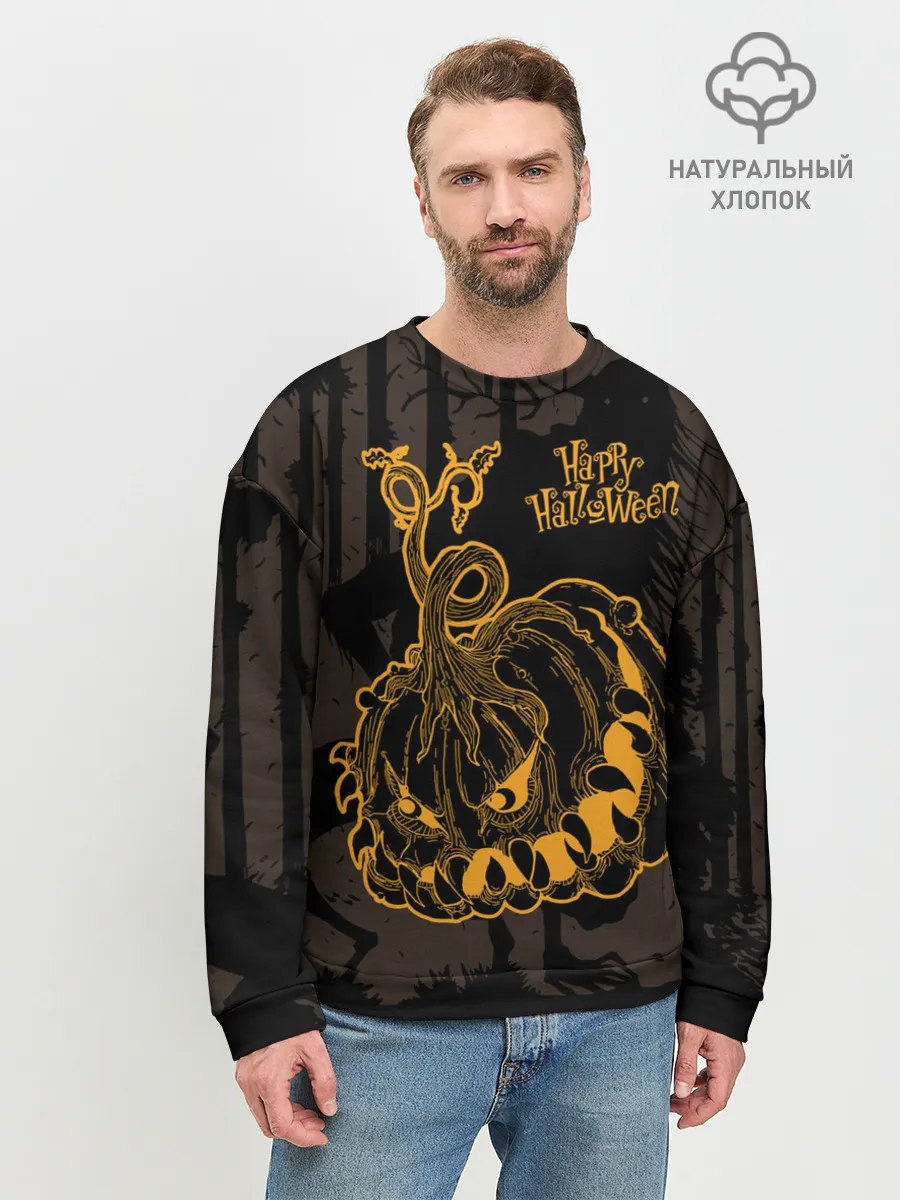 Мужской свитшот базовый / Зубастая тыква на Хэллоуин