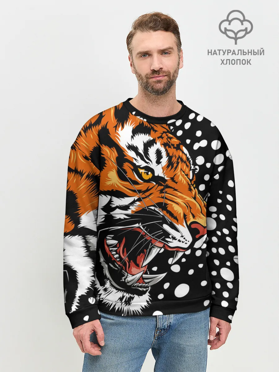 Мужской свитшот базовый / Амурский тигр и снегопад