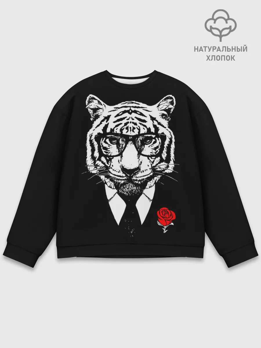 Мужской свитшот базовый / Тигр с красной розой