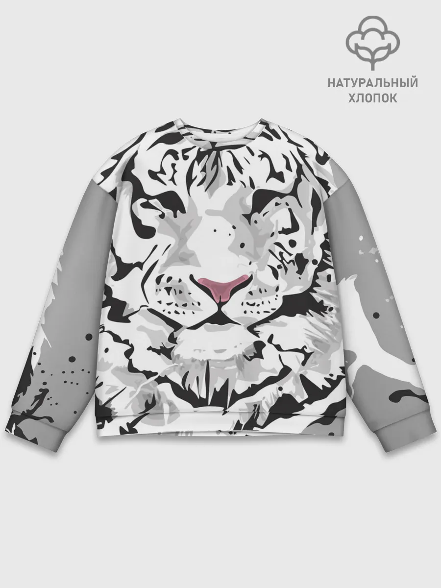 Мужской свитшот базовый / Белый снежный тигр