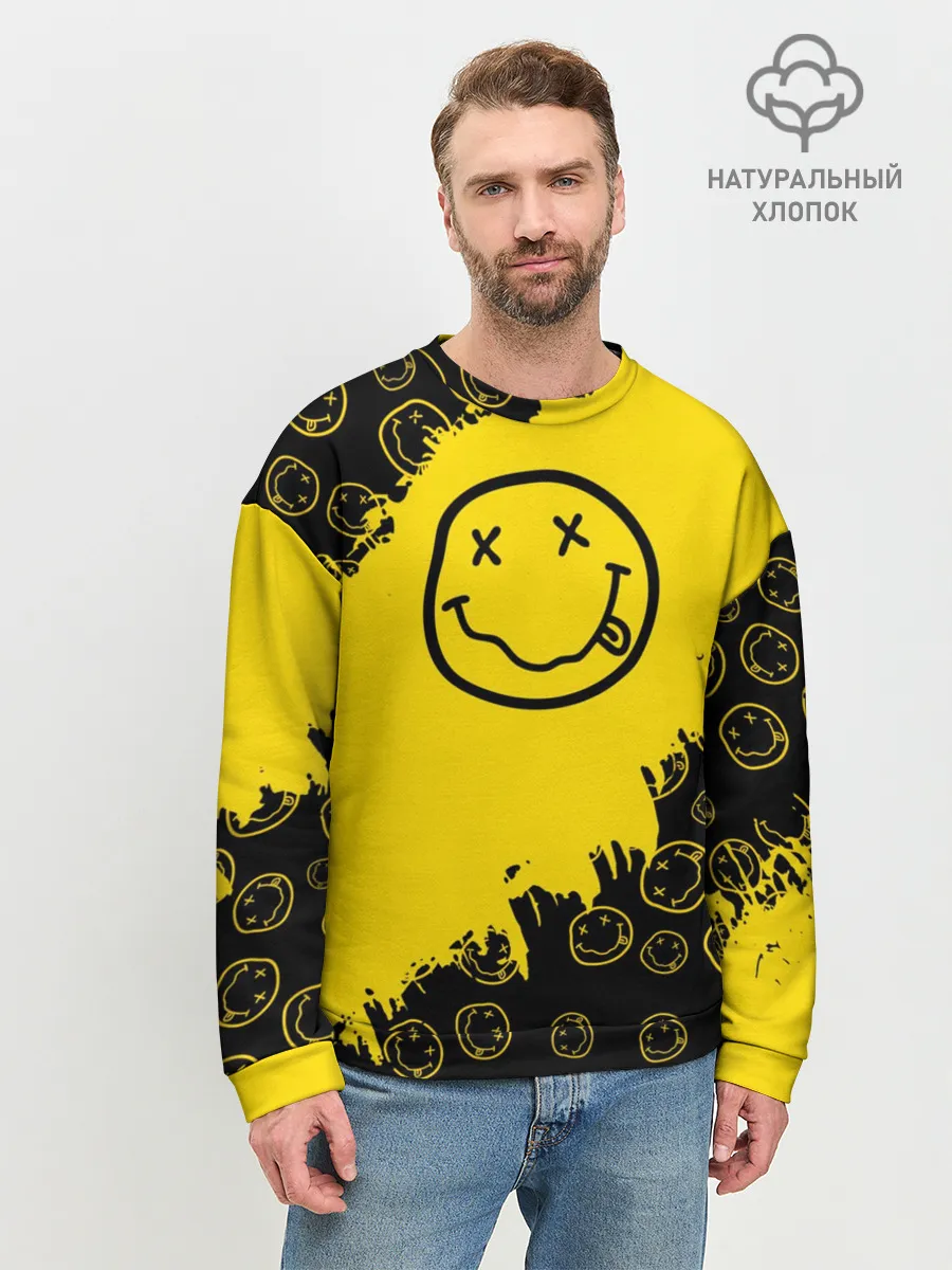 Мужской свитшот базовый / Nirvana Smile | Нирвана Рваный Паттерн