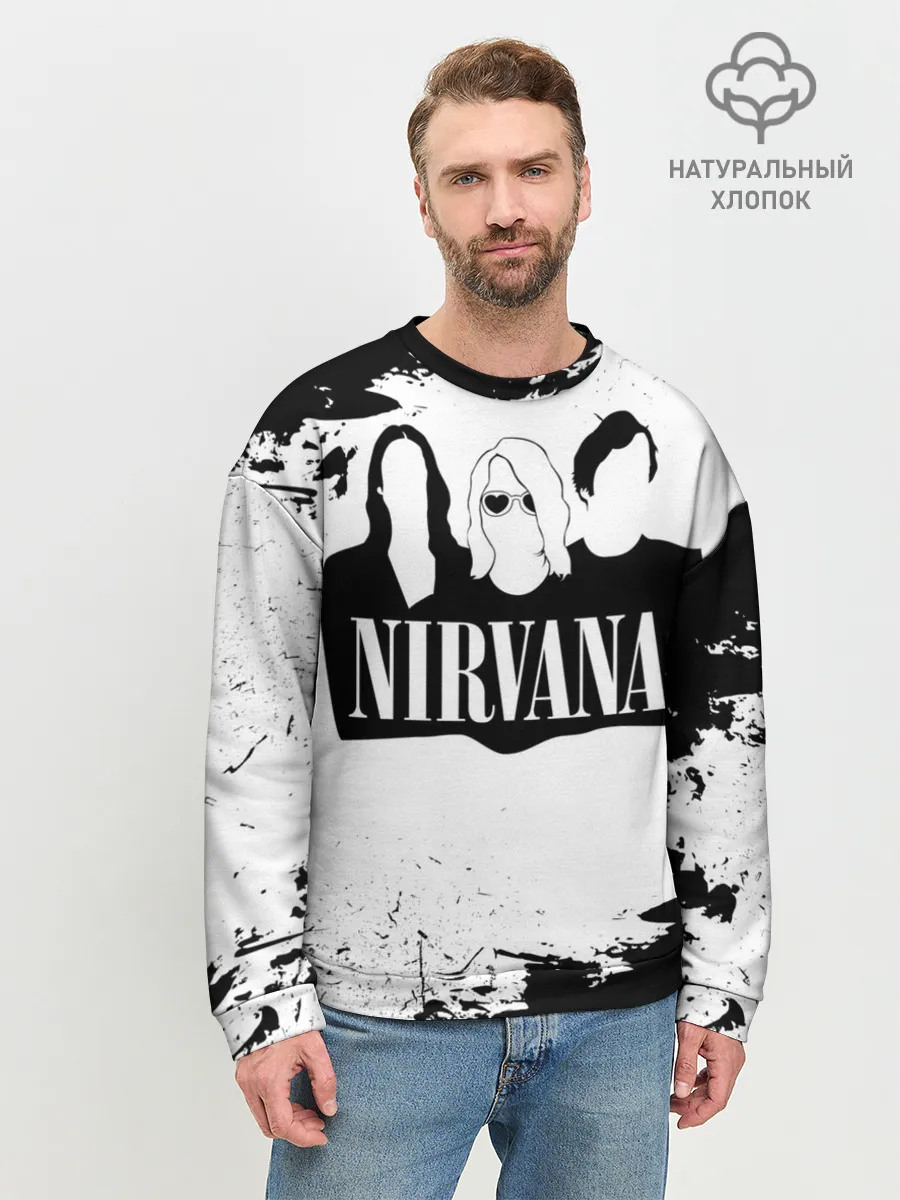 Мужской свитшот базовый / Нирвана Рок Группа Гранж ЧБ | Nirvana