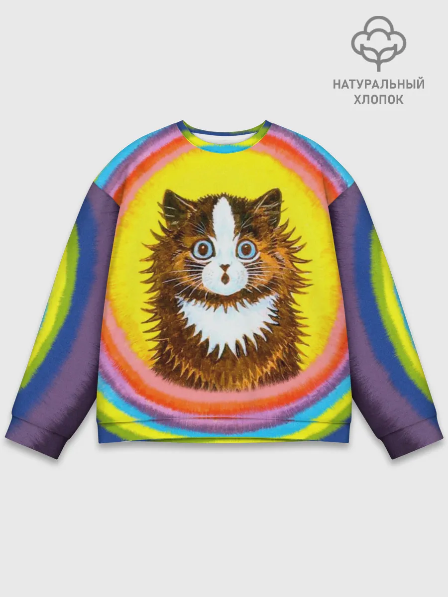 Мужской свитшот базовый / Радужный кот Луиса Уэйна