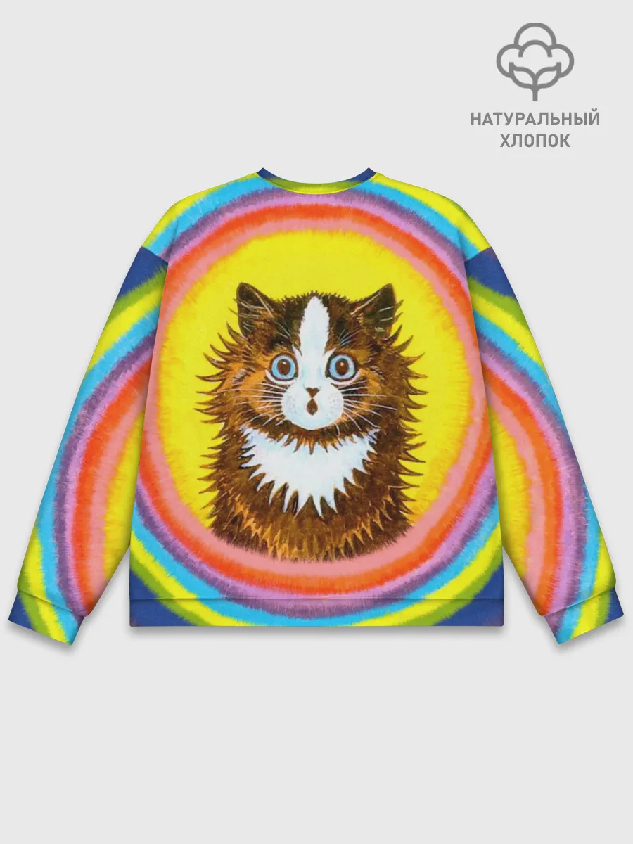 Мужской свитшот базовый / Радужный кот Луиса Уэйна