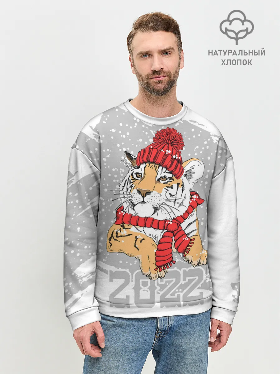 Мужской свитшот базовый / Тигр в красной шапке
