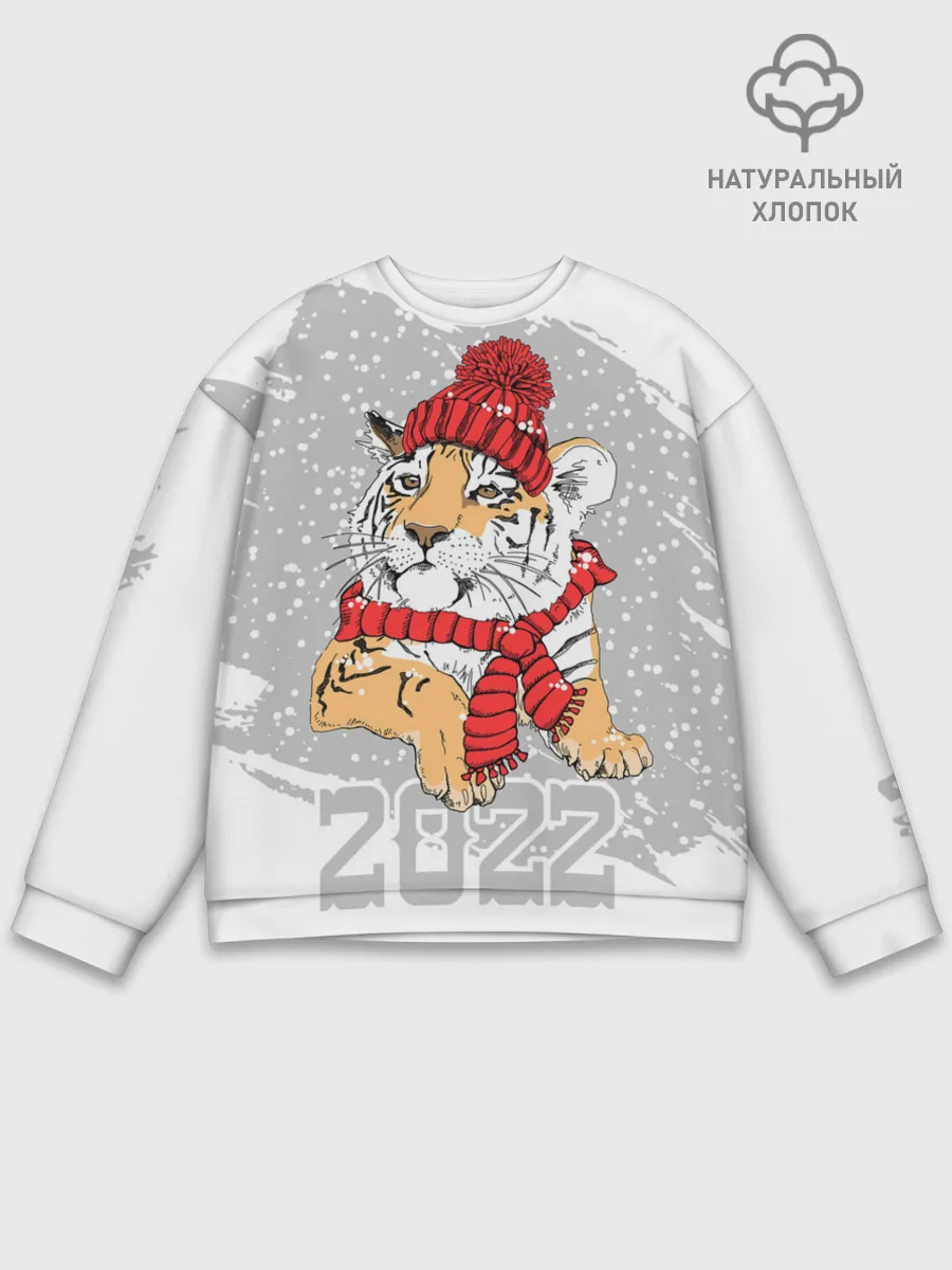 Мужской свитшот базовый / Тигр в красной шапке