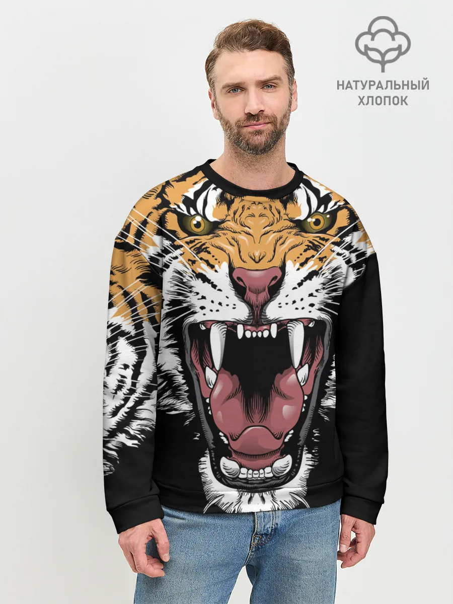 Мужской свитшот базовый / Оскал амурского тигра