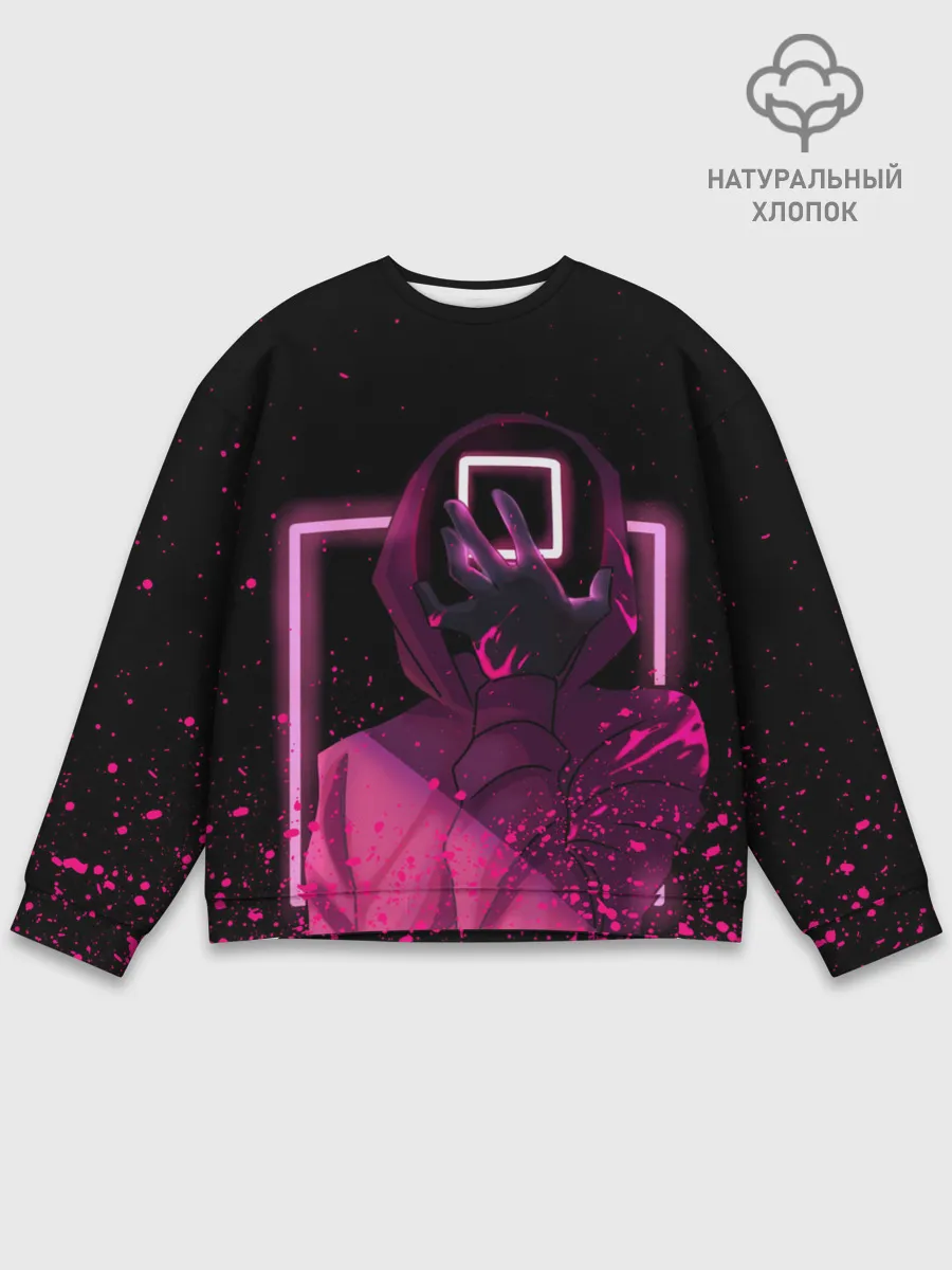 Мужской свитшот базовый / ИГРА В КАЛЬМАРА НЕОН, СТРАЖ КВАДРАТ 029