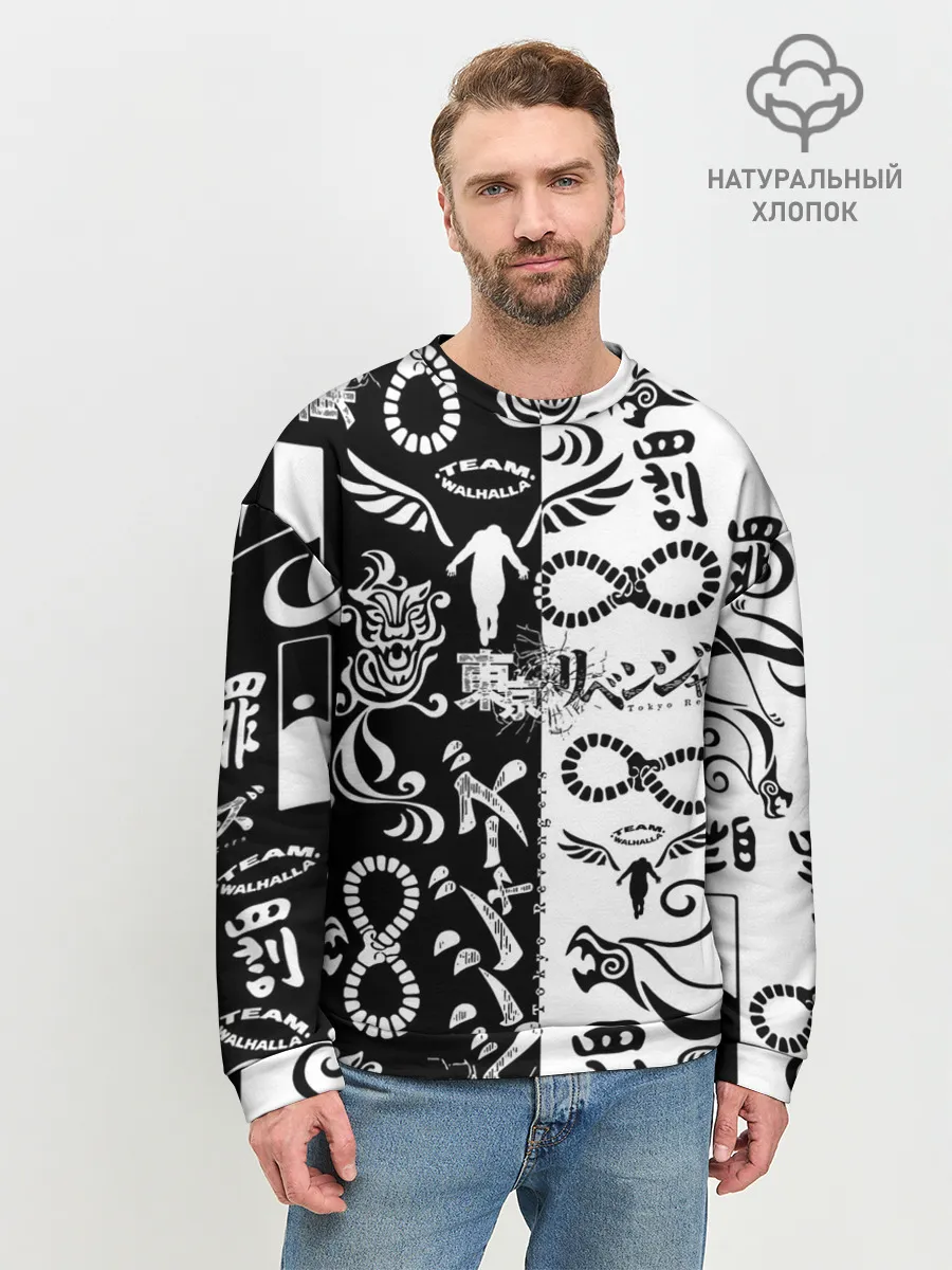 Мужской свитшот базовый / ТОКИЙСКИЕ МСТИТЕЛИ ЛОГОБОМБИНГ ЧБ