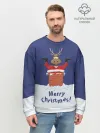 Мужской свитшот базовый / Санта в трубе с Оленем
