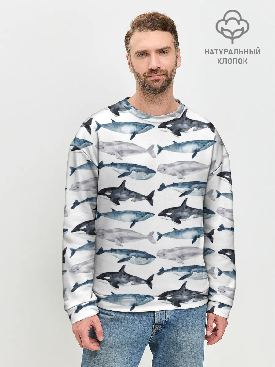Мужской свитшот базовый / принт с китами