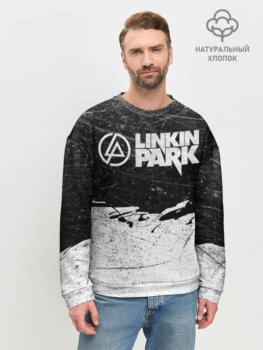 Мужской свитшот базовый / Линкин Парк Лого Рок ЧБ | Linkin Park Rock