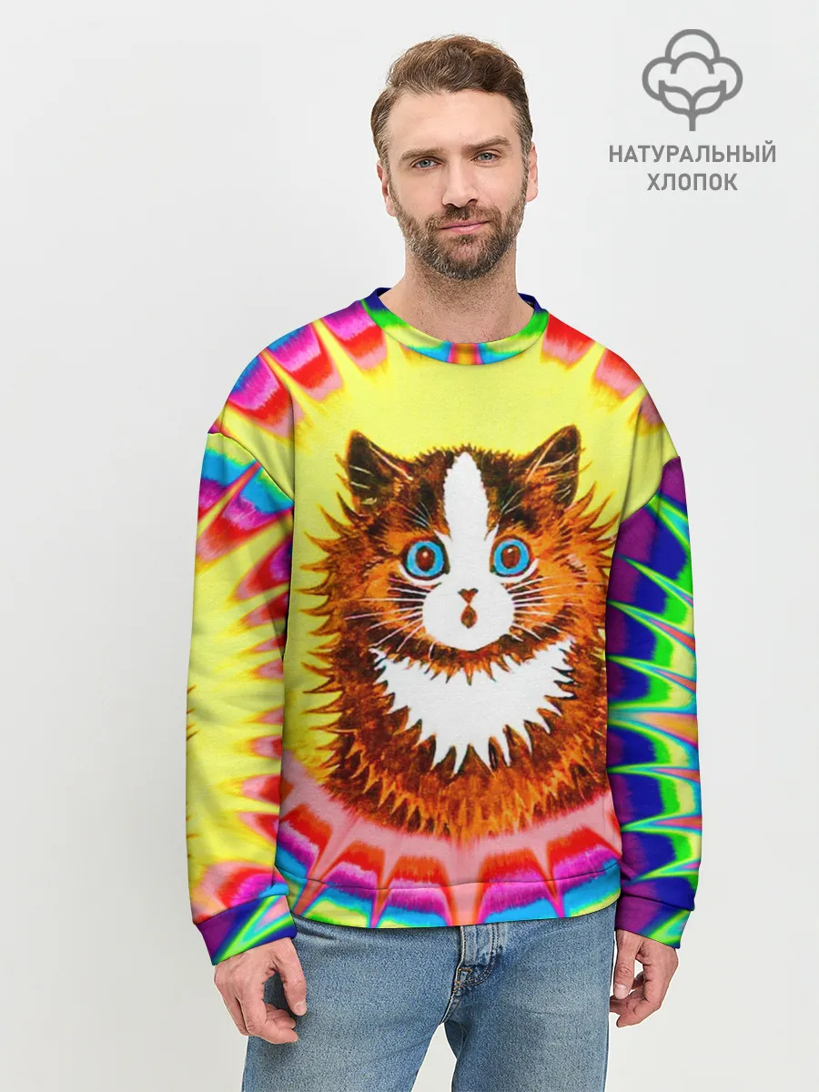 Мужской свитшот базовый / Psychedelic Rainbow Cat