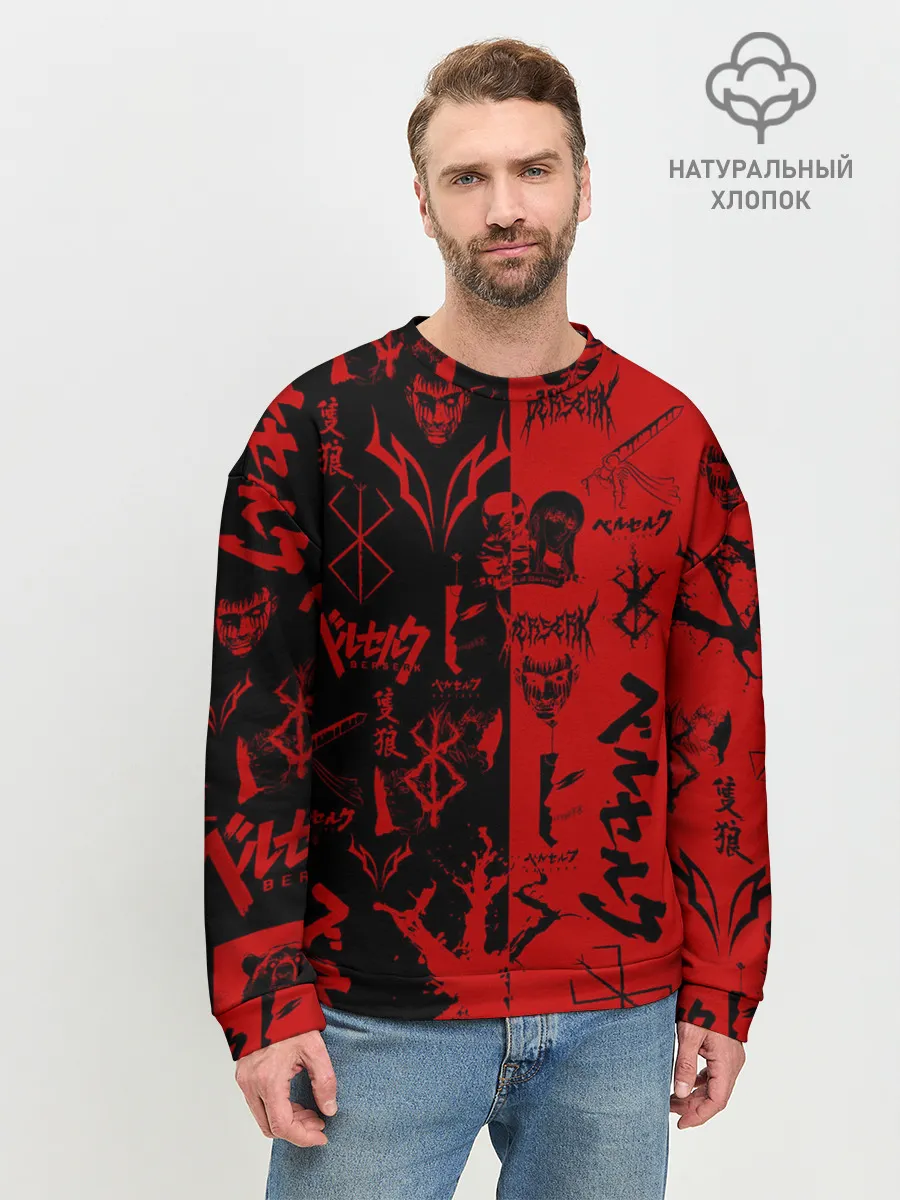 Мужской свитшот базовый / BERSERK BLACK RED | БЕРСЕРК ПАТТЕРН