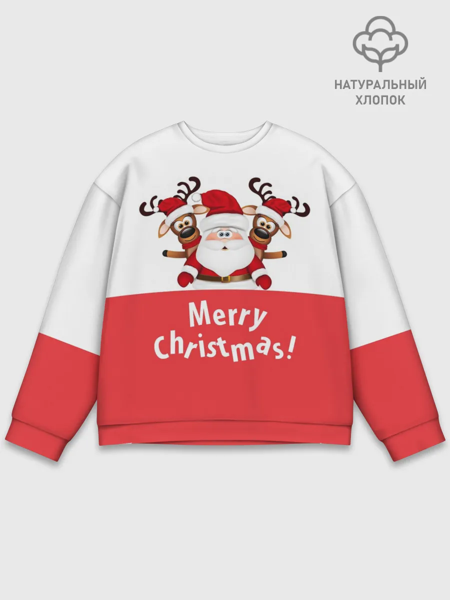 Мужской свитшот базовый / Санта с 2 Оленями