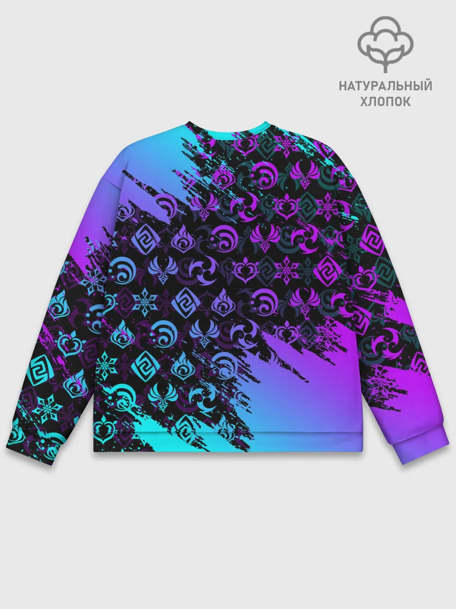 Мужской свитшот базовый / GENSHIN NEON PATTERN SYMBOL / НЕОН ЭМБЛЕМЫ