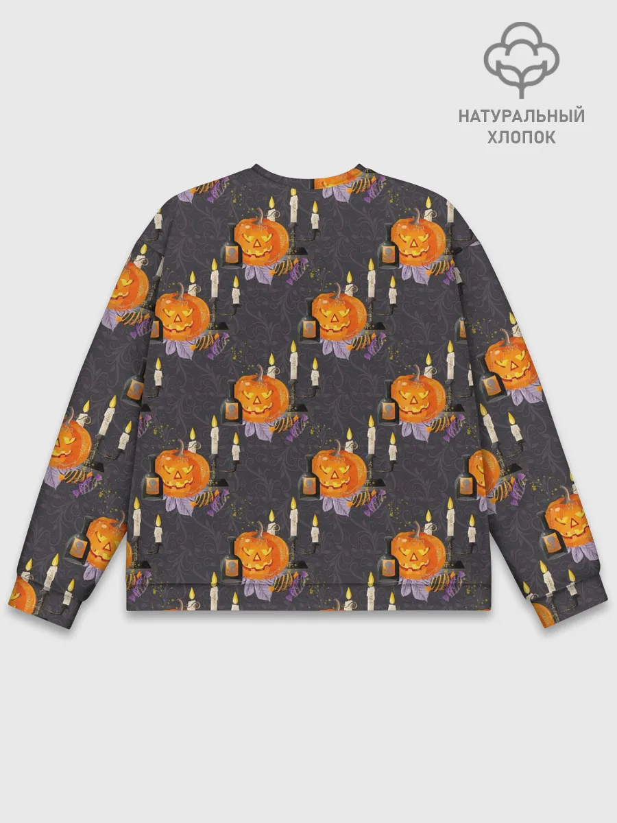 Мужской свитшот базовый / Хэллоуин - тыквы и свечи