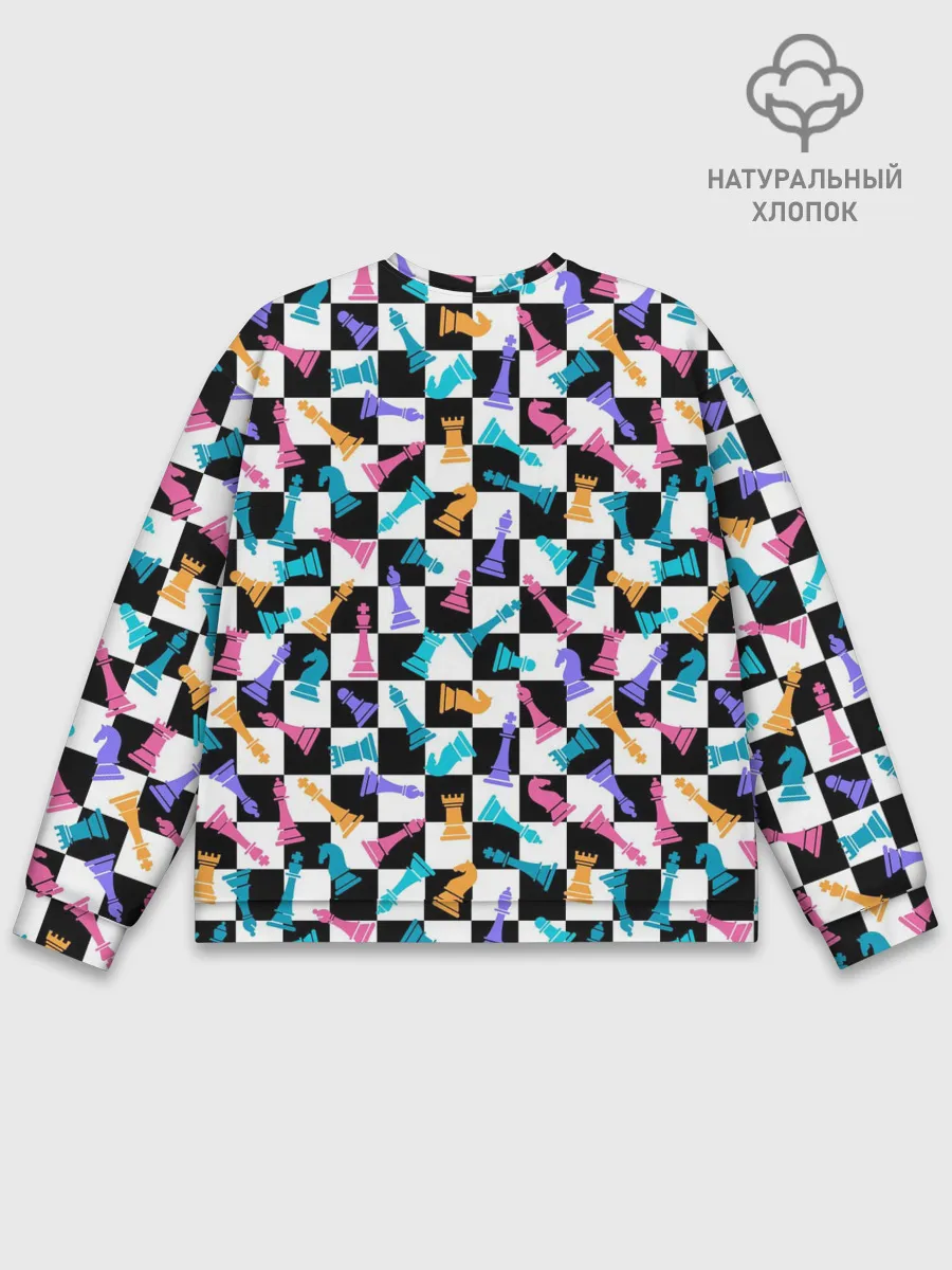 Мужской свитшот базовый / Разноцветные Шахматные Фигуры