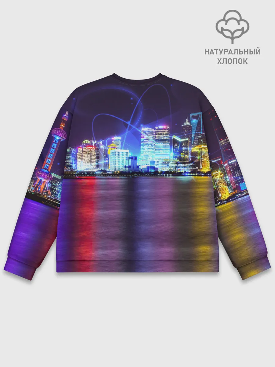 Мужской свитшот базовый / Плывущий неоновый тигр