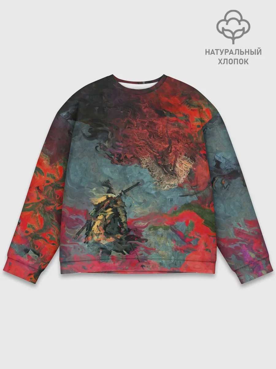 Мужской свитшот базовый / Sekiro Самурай против дракона