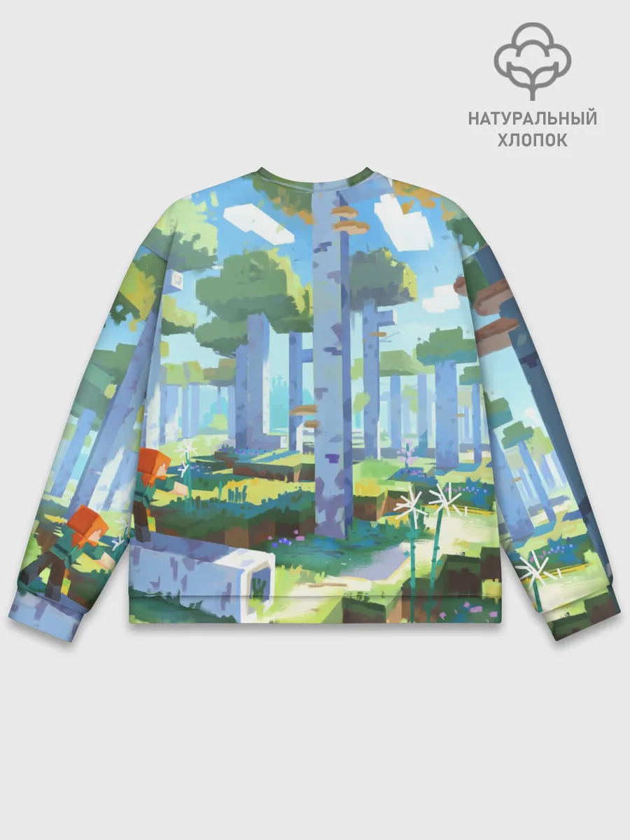 Мужской свитшот базовый / Майнкрафт на коне в березовом лесу