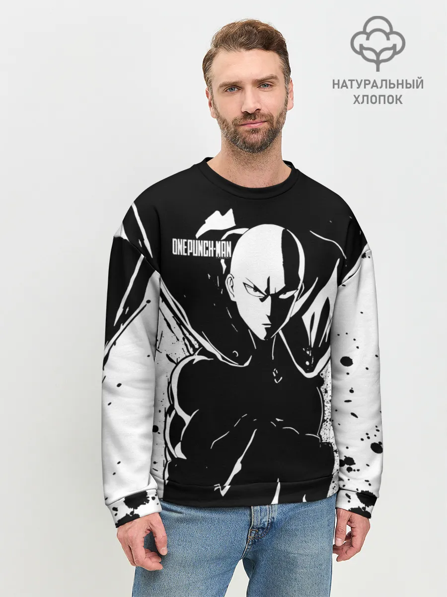 Мужской свитшот базовый / Черно-белый Сайтама One Punch-Man