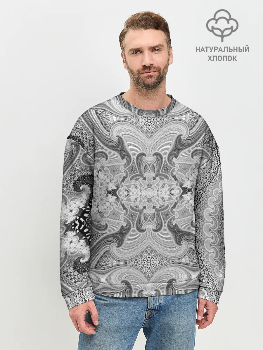 Мужской свитшот базовый / Черно-белый абстрактный узор.