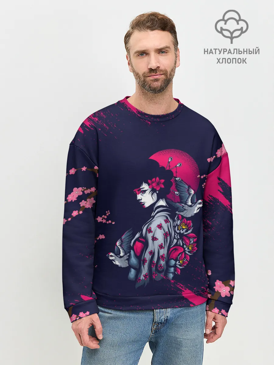 Мужской свитшот базовый / ДЕВУШКА В КИМОНО И ПТИЦАМИ