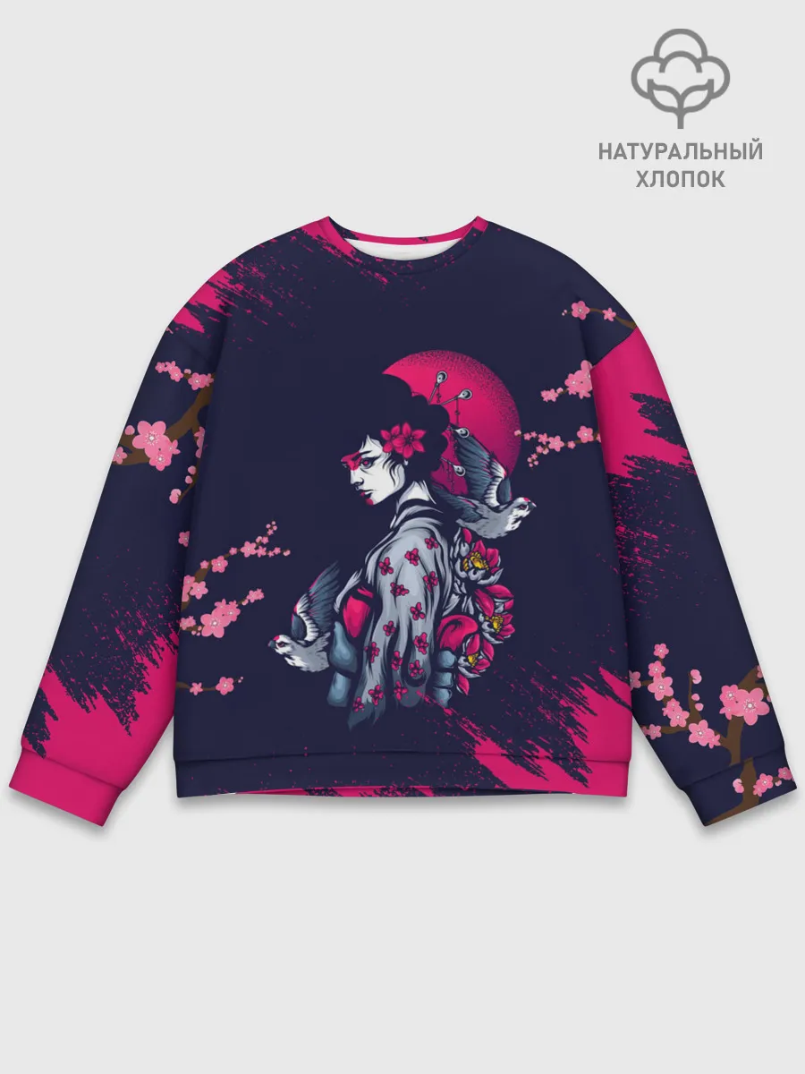 Мужской свитшот базовый / ДЕВУШКА В КИМОНО И ПТИЦАМИ