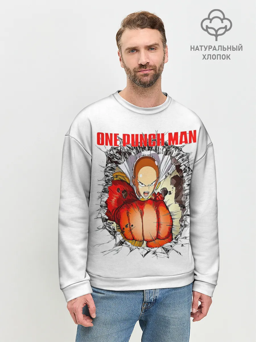 Мужской свитшот базовый / Удар сквозь стену One Punch-Man