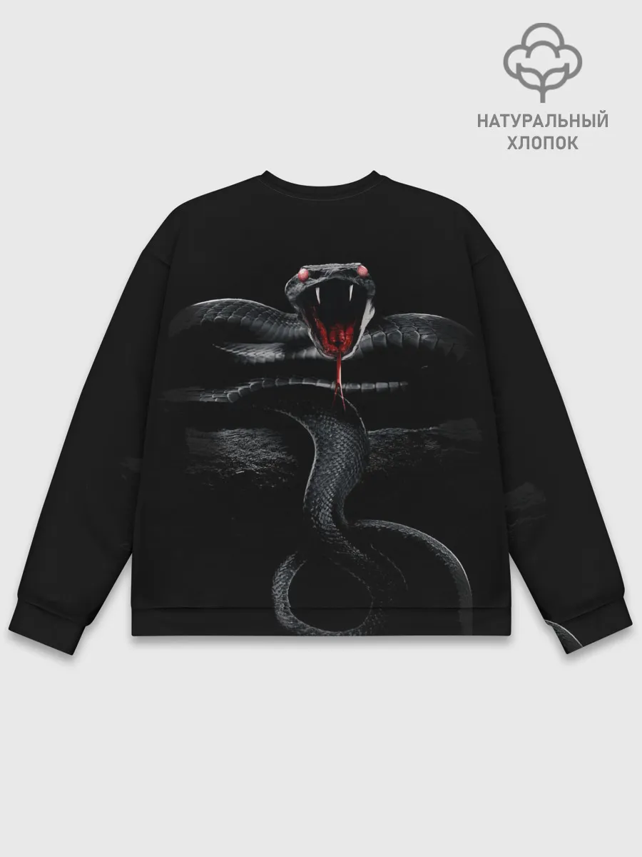 Мужской свитшот базовый / ЗМЕЯ НА КАМНЕ НА ЧЕРНОМ ФОНЕ