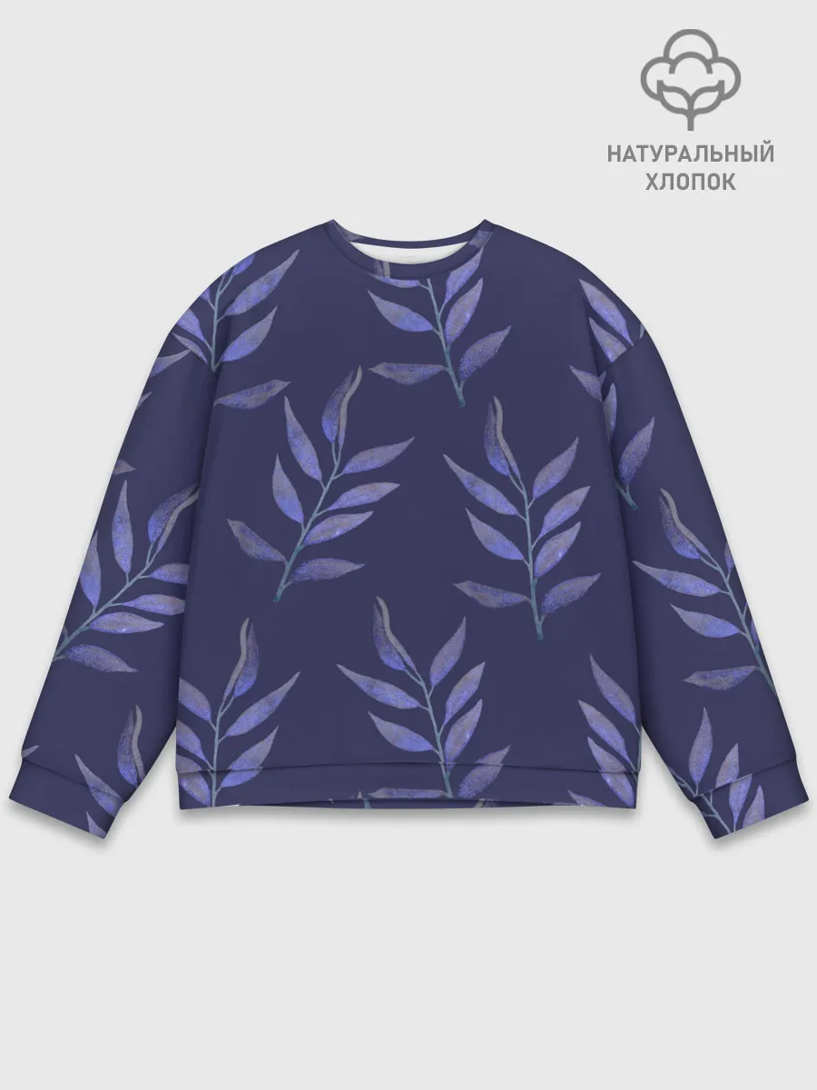 Мужской свитшот базовый / Листья на темно синем фоне