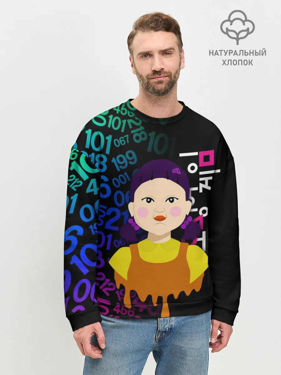Мужской свитшот базовый / ИГРА В КАЛЬМАРА / SQUID GAME / КУКЛА / УЗОР